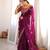Wine tissue satin embroidered saree with unstitched blouse piece.