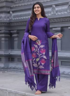 Violet woven jaquard kurti dupatta with pant 5