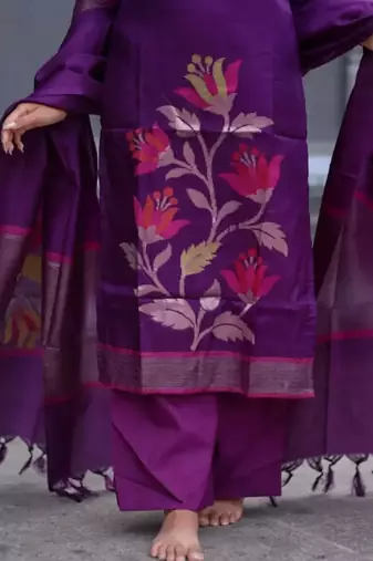 Wine woven jaquard kurti dupatta with pant