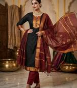 Black woven jaquard straight kurti dupatta with pant