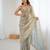Grey tissue satin embroidered saree with unstitched blouse piece.