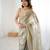 Grey tissue satin embroidered saree with unstitched blouse piece.