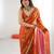 Orange tissue satin embroidered saree with unstitched blouse piece.