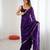 Purple tissue satin embroidered saree with unstitched blouse piece.