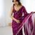 Wine tissue satin embroidered saree with unstitched blouse piece.