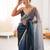 Grey & navy blue tissue satin sequins saree with unstitched blouse piece.