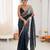 Grey & navy blue tissue satin sequins saree with unstitched blouse piece.