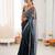 Grey & navy blue tissue satin sequins saree with unstitched blouse piece.