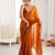Mustard tissue satin sequins saree with unstitched blouse piece.