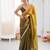 Olive tissue satin sequins saree with unstitched blouse piece.