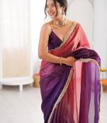 Purple tissue satin sequins saree with unstitched blouse piece.