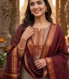 Coffee woven jaquard straight kurti dupatta with pant