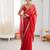 Red tissue satin sequins saree with unstitched blouse piece.