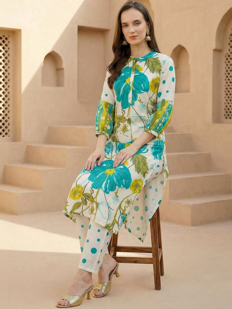 Women Floral Printed Regular Pure Cotton Kurta with Trousers