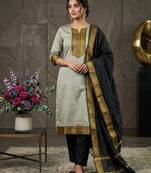 Cream woven jaquard straight kurti dupatta with pant