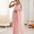 Pink chiffon embellished saree with unstitched blouse piece.
