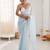 Sky blue chiffon embellished saree with unstitched blouse piece.