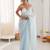 Sky blue chiffon embellished saree with unstitched blouse piece.