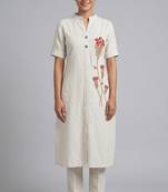 Off-white floral embroidered kurti co-ord set
