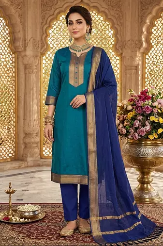 Firozi woven jaquard straight kurti dupatta with pant