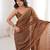 Brown chiffon embroidered saree with unstitched blouse piece.