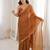 Mustard chiffon embroidered saree with unstitched blouse piece.