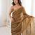 Olive chiffon embroidered saree with unstitched blouse piece.