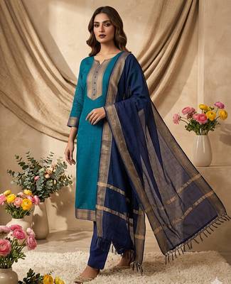 Firozi woven jaquard straight kurti dupatta with pant 2