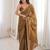 Olive chiffon embroidered saree with unstitched blouse piece.