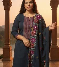 Floral Embroidered Thread Work  Cotton Kurta With Trousers & Dupatta
