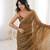Olive chiffon embroidered saree with unstitched blouse piece.