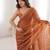 Orange chiffon embroidered saree with unstitched blouse piece.