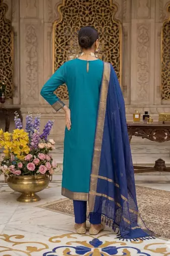 Firozi woven jaquard straight kurti dupatta with pant