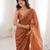 Orange chiffon embroidered saree with unstitched blouse piece.