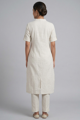 Off-white floral embroidered kurti co-ord set 3
