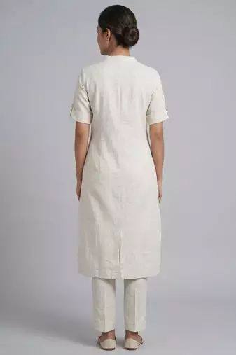 Off-white floral embroidered kurti co-ord set