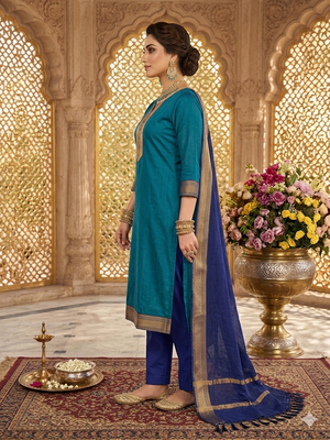 Firozi woven jaquard straight kurti dupatta with pant 4