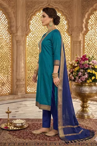 Firozi woven jaquard straight kurti dupatta with pant