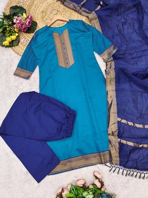 Firozi woven jaquard straight kurti dupatta with pant 5