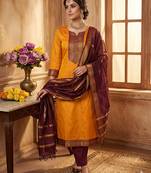 Gold woven jaquard straight kurti dupatta with pant
