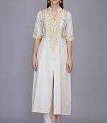 Off-white yellow embroidered kurti co-ord set