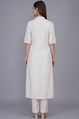 Off-white yellow embroidered kurti co-ord set 2