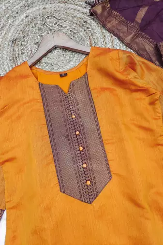 Gold woven jaquard straight kurti dupatta with pant