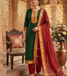 Green woven jaquard straight kurti dupatta with pant