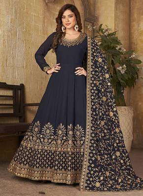 Navy blue embroidered faux georgette salwar kameez 1