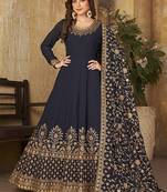 Navy blue embroidered faux georgette salwar kameez