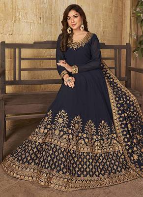 Navy blue embroidered faux georgette salwar kameez 2