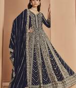 Embroidered navy blue faux georgette anarkali suit