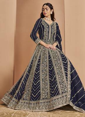Embroidered navy blue faux georgette anarkali suit 2