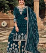 Teal color embroidered faux georgette salwar kameez